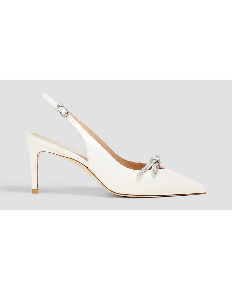 Stuart Weitzman Slingback-Pumps aus Leder mit Kristallverzierung und Schleife Weiß