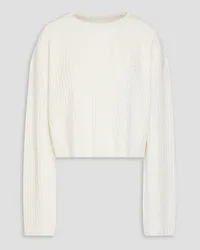 Helmut Lang Caria Cropped Pullover mit Zopfstrickmuster Weiß