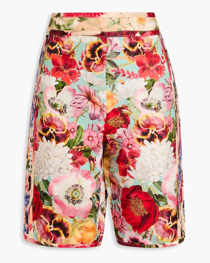 Zimmermann Shorts aus Satin aus einer Seiden-Leinenmischung mit floralem Print Rot