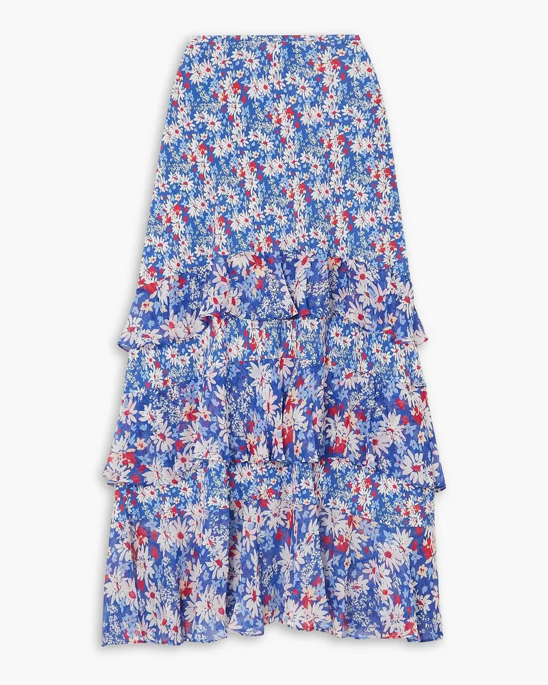 RIXO Preslee gestufter Midirock aus Georgette mit Blumenprint und Rüschen Blau