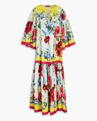 Dolce & Gabbana Maxikleid aus Baumwollpopeline mit floralem Print Blau