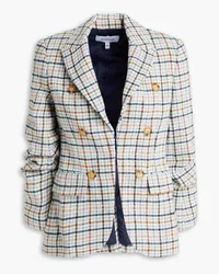 Derek Lam Karierter Blazer aus gebürstetem Tweed mit Zierknöpfen Blau