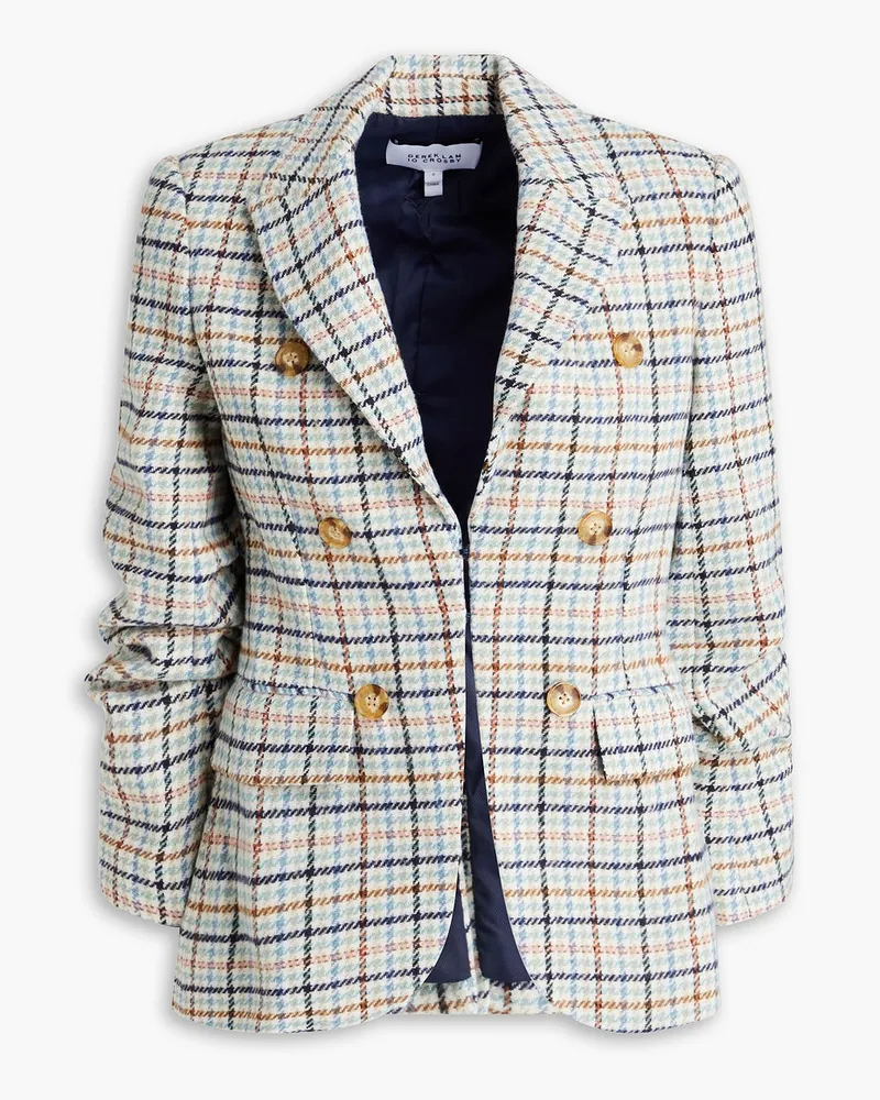 Derek Lam Karierter Blazer aus gebürstetem Tweed mit Zierknöpfen Blau