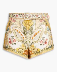 Zimmermann Shorts aus Leinen mit Gürtel und Blumenprint Gelb