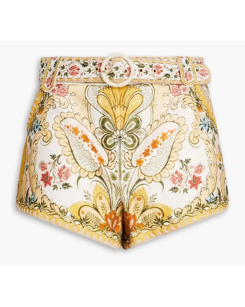 Zimmermann Shorts aus Leinen mit Gürtel und Blumenprint Gelb