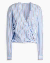 Veronica Beard Ozzie wrap-effect striped cotton-blend poplin top Blau