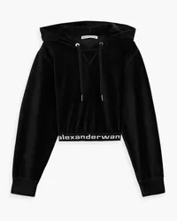 Alexander Wang Cropped Hoodie aus Velours aus einer Baumwollmischung Schwarz