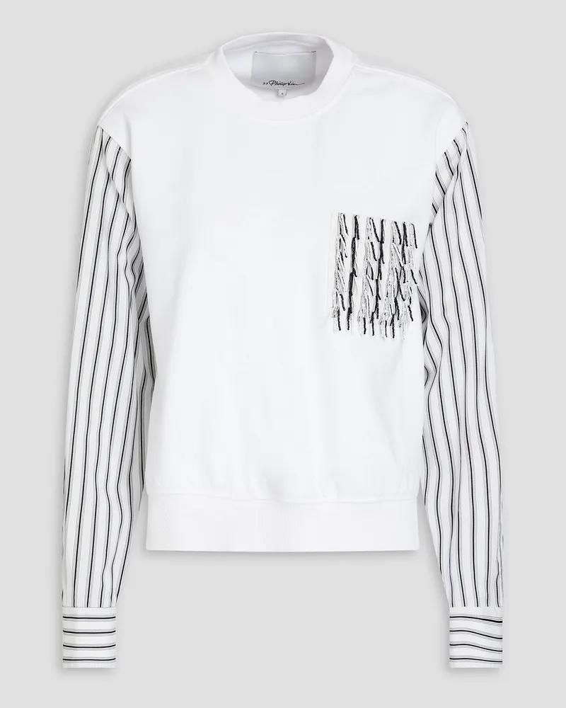 3.1 phillip lim Striped poplin-paneled French cotton-terry top Weiß