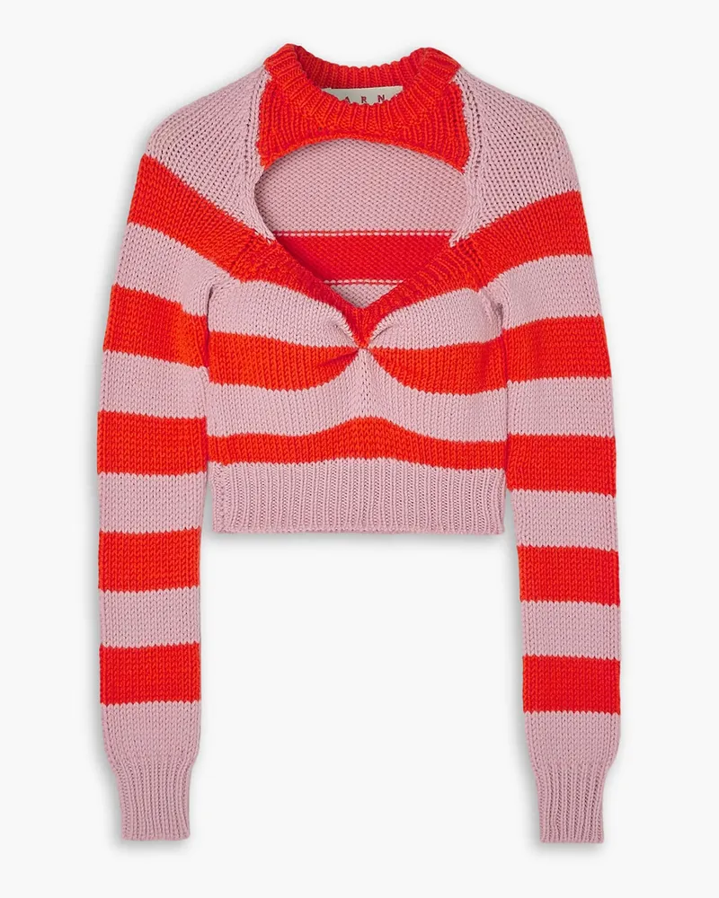 Marni Verkürzter Pullover aus gestreifter Wolle mit Cut-out Pink