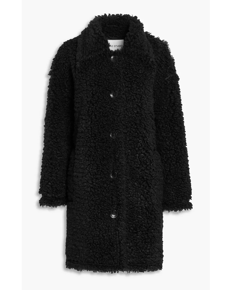 STAND Gwen Mantel aus Shearling-Imitat Schwarz