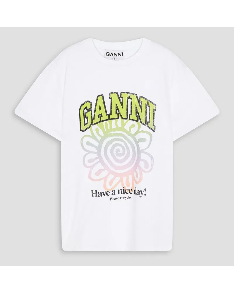 Ganni T-Shirt aus Baumwoll-Jersey mit Print Weiß