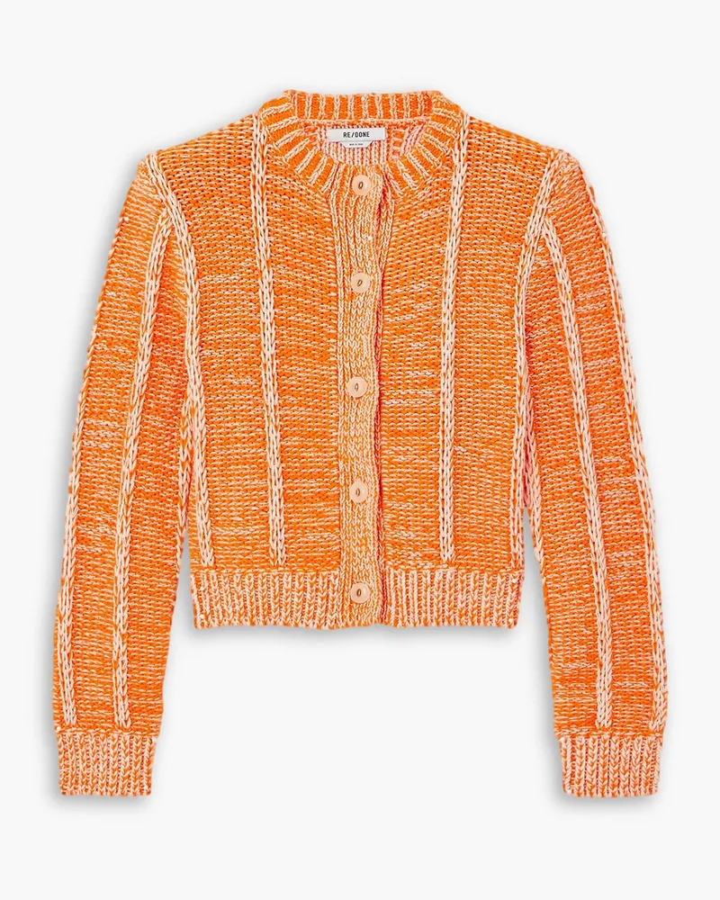 RE/DONE Zweifarbiger Cardigan aus gerippter Baumwolle Orange