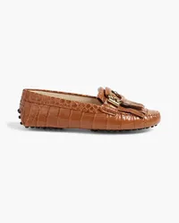 TOD'S Loafers aus Leder mit Krokodileffekt und Fransen Braun