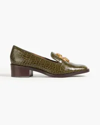 Tory Burch Eleanor Pumps aus Leder mit Krokodileffekt und Verzierung Grün