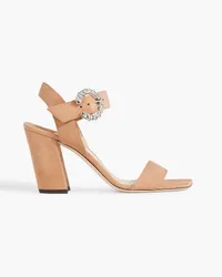 Jimmy Choo Maysa 85 Sandalen aus Veloursleder mit Kristallverzierung Neutral