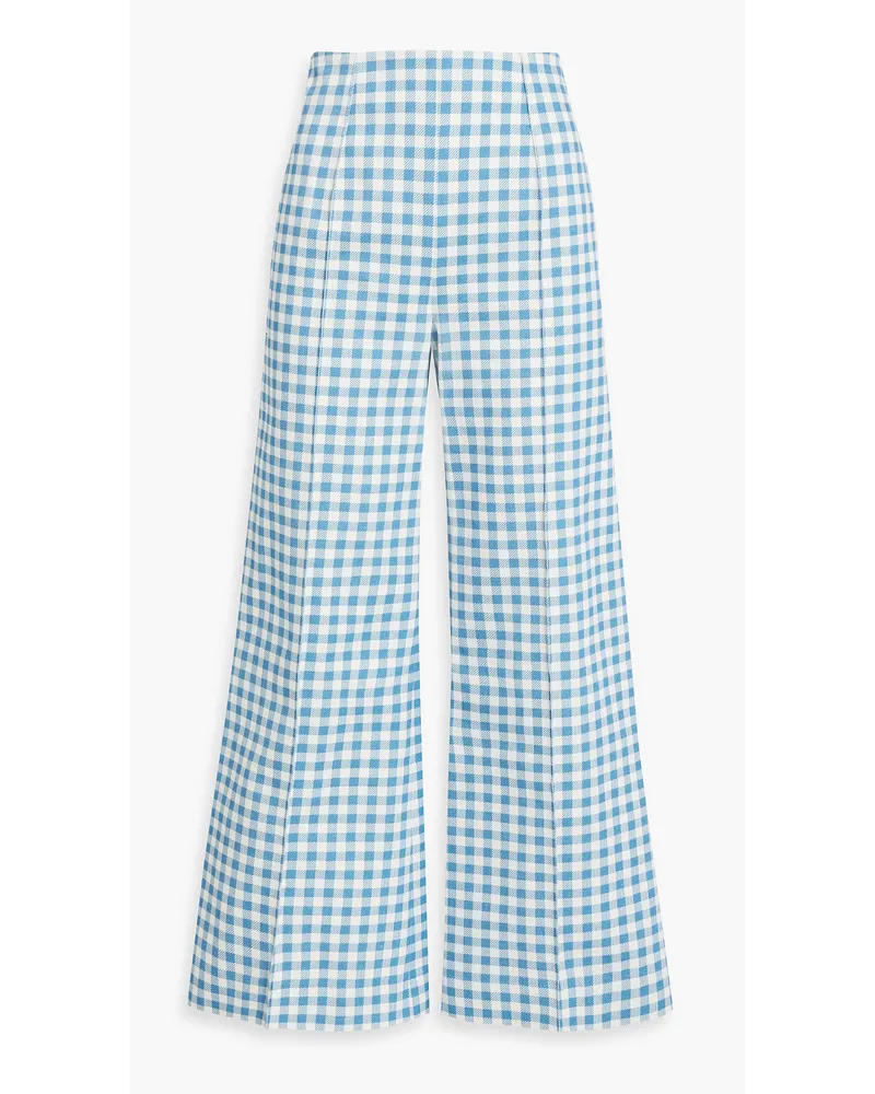 EMILIA WICKSTEAD Daffi Hose mit weitem Bein aus Baumwoll-Twill mit Gingham-Karo Blau