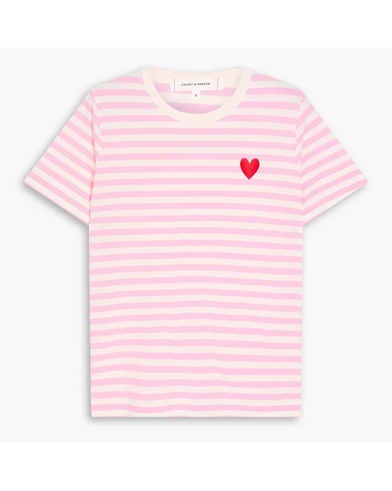 Chinti & Parker T-Shirt aus Baumwoll-Jersey mit Streifen und Stickereien Pink