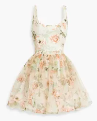 Alice + Olivia Alice OliviaKaidra ausgestelltes Minikleid aus Jersey und Seidenorganza mit floralem Print Orange