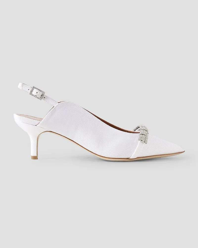 Malone Souliers Beau 45 Slingback-Pumps aus Ripsband mit Kristallen Weiß