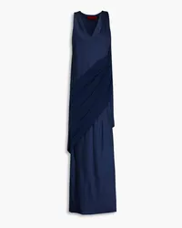 Halston Cyra drapierte Robe aus Crêpe mit Crêpe-Satin-Einsätzen Blau