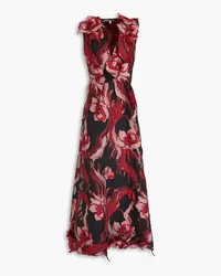 Alberta Ferretti Maxikleid aus Jacquard mit Metallic-Effekt und floralen Applikationen Rot