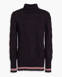 Thom Browne Rollkragenpullover aus Merinowolle mit Zopfstrickmuster Blau