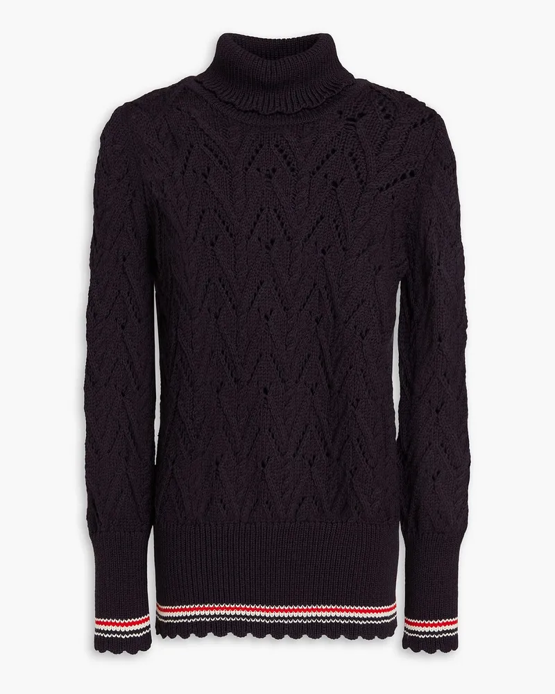 Thom Browne Rollkragenpullover aus Merinowolle mit Zopfstrickmuster Blau