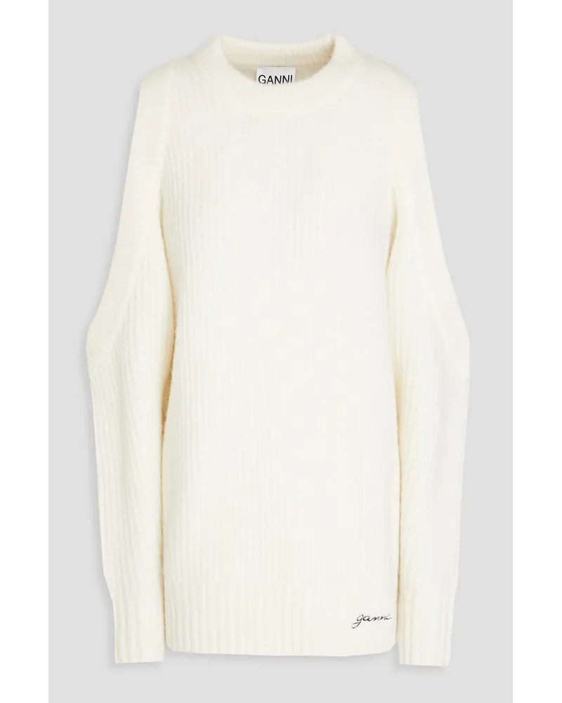 Ganni Pullover aus Rippstrick mit Schulter-Cut-outs Weiß