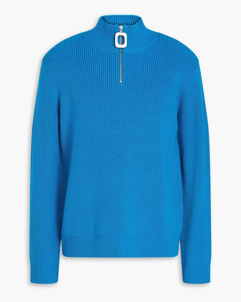 J.W.Anderson Pullover aus gerippter Wolle mit halblangem Reißverschluss Blau