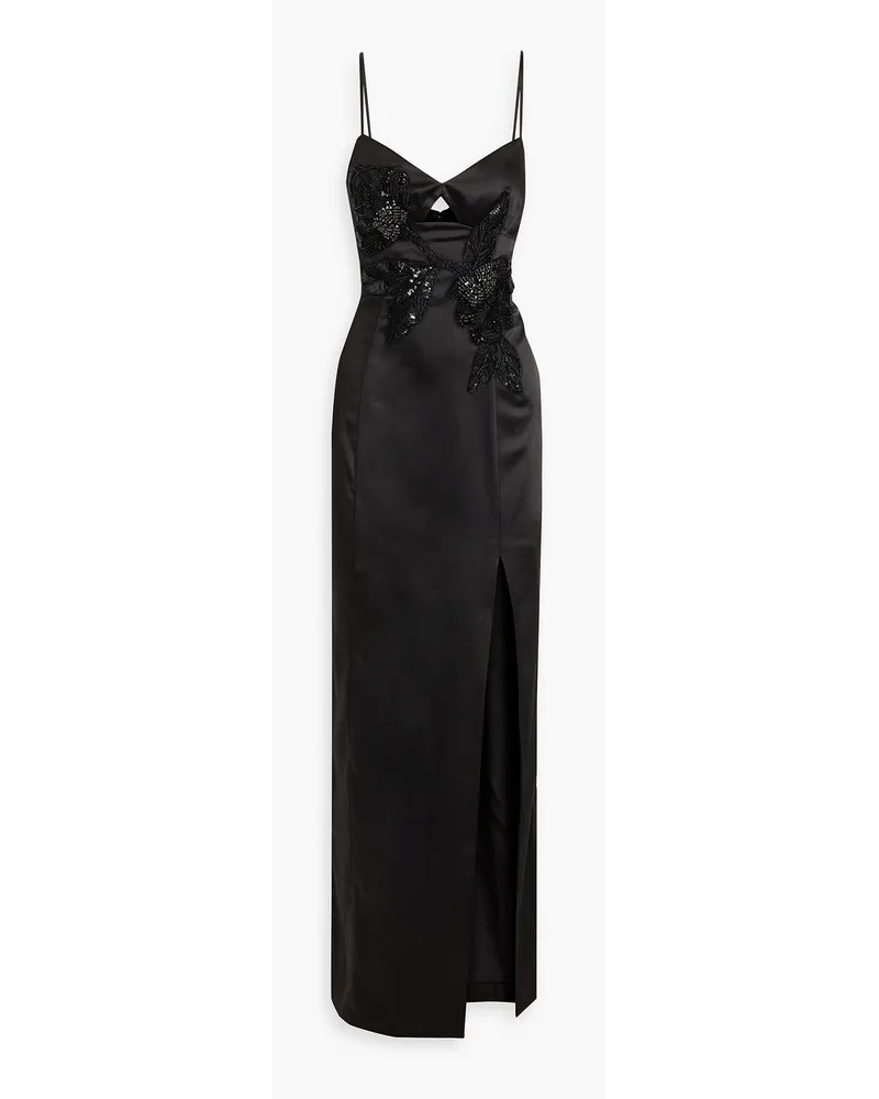 Marchesa Robe aus Satin mit Cut-outs und Verzierung Schwarz