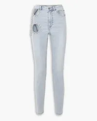 Area Hoch sitzende Skinny Jeans mit Kristallen und Cut-outs Blau