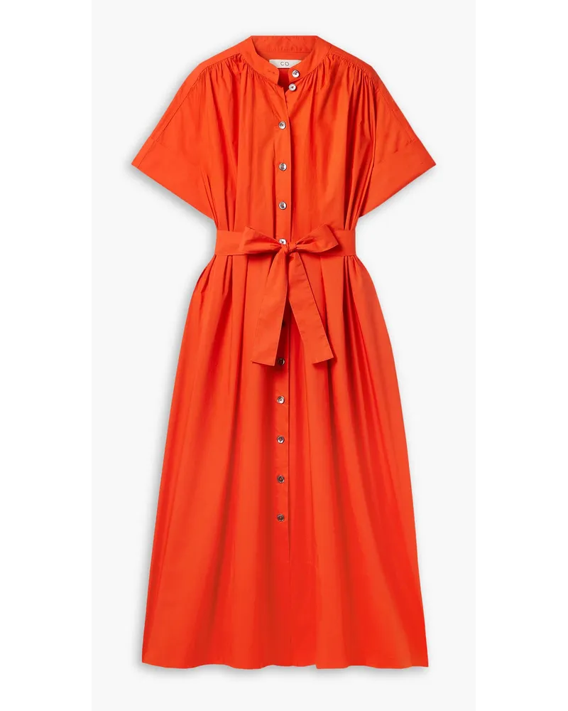 Co Midikleid aus Baumwollpopeline mit Bindegürtel Orange