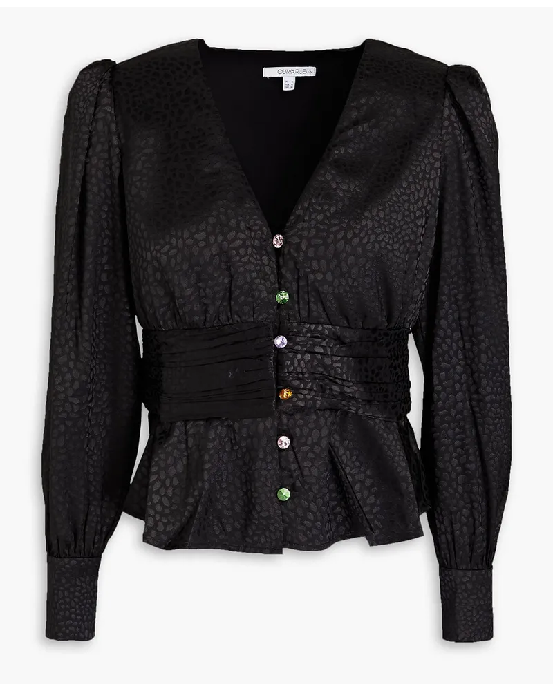 Olivia Rubin Primrose Bluse aus glänzendem Jacquard mit Schößchen und Raffungen Schwarz