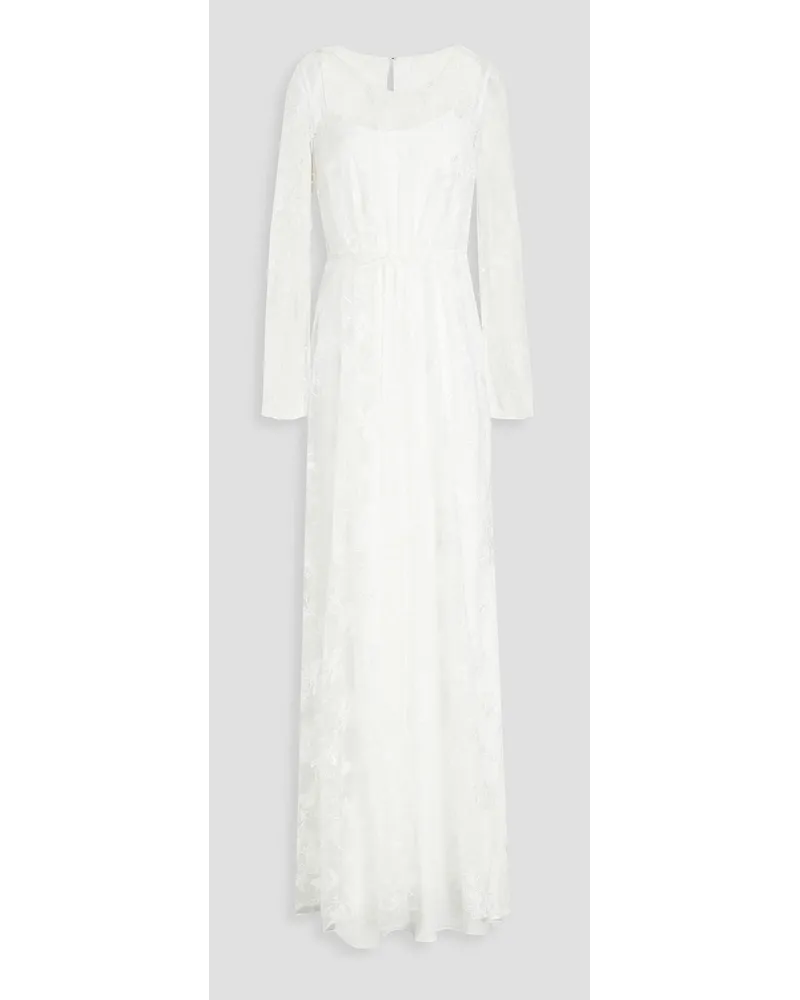 Monique Lhuillier Geraffte Robe aus Tüll mit Stickereien Weiß