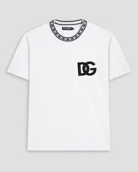 Dolce & Gabbana T-Shirt aus Baumwoll-Jersey mit Jacquard-Besatz Weiß