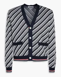 Thom Browne Gestreifter Cardigan aus einer Seiden-Baumwollmischung Blau