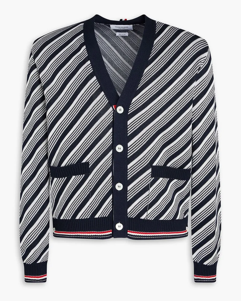 Thom Browne Gestreifter Cardigan aus einer Seiden-Baumwollmischung Blau