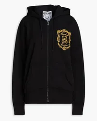 Moschino Hoodie aus Baumwollfrottee mit Reißverschluss und Stickereien Schwarz