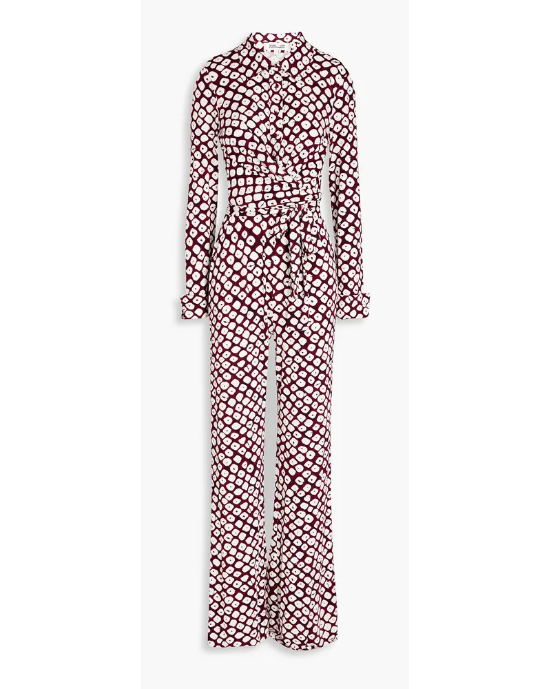 Diane von Furstenberg Michelle bedruckter Jumpsuit aus Jersey mit Wickeleffekt Burgunderrot