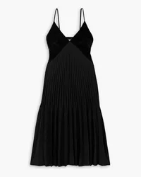 Proenza Schouler Wren Midikleid aus plissiertem Crêpe mit Samtbesatz Schwarz