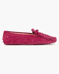 TOD'S Loafers aus Veloursleder mit Fransen und Nieten Pink