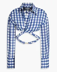 Jacquemus Vichy Cropped Hemd aus Crêpe mit Gingham-Karo Blau