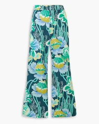 Emporio Sirenuse Abby verkürzte Hose mit weitem Bein aus Baumwollpopeline mit Blumenprint Blau