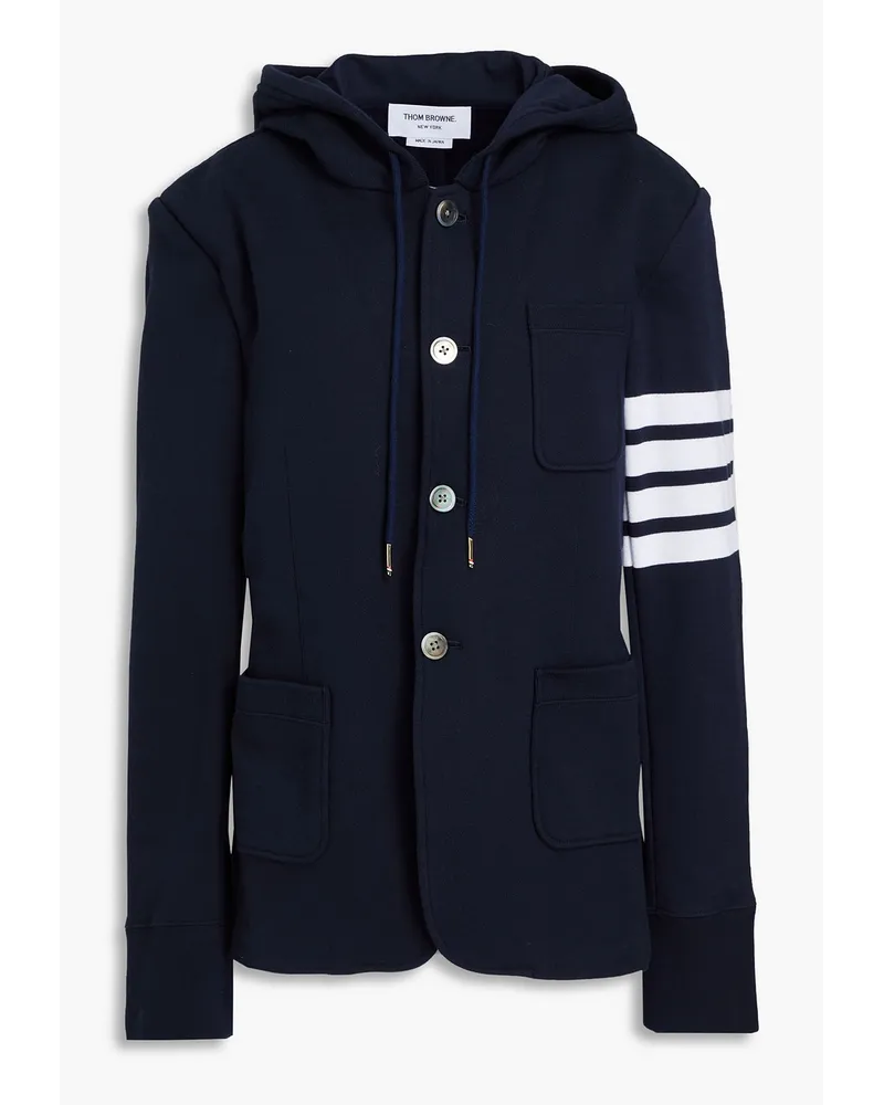 Thom Browne Gestreifter Blazer aus Baumwollfrottee mit Kapuze Blau