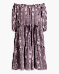 Raquel Allegra Lily schulterfreies Minikleid aus Jacquard mit Raffung Lila