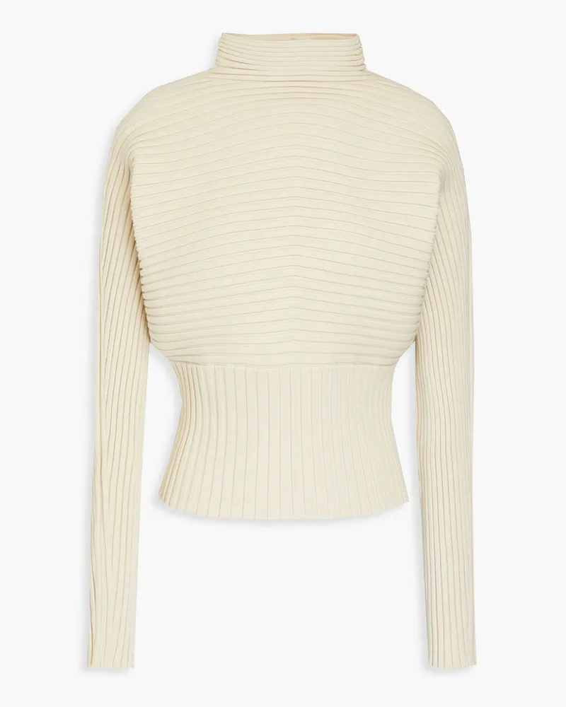 Tory Burch Cropped Rollkragenpullover aus Rippstrick Weiß