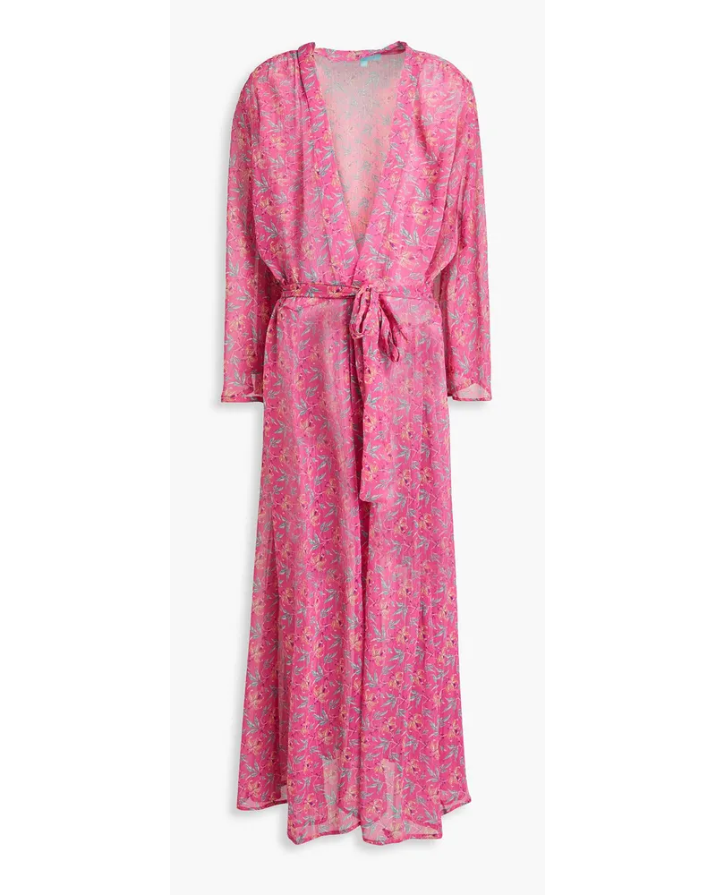 Melissa Odabash Marianna Kaftan aus Krepon mit Metallic-Effekt und floralem Print Pink