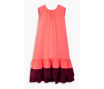 Fuerza zweifarbiges Kleid aus neonfarbenem Crêpe mit Volant