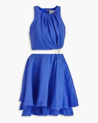 Aje. Holt Minikleid aus einer Leinenmischung mit Applikationen und Cut-outs Blau