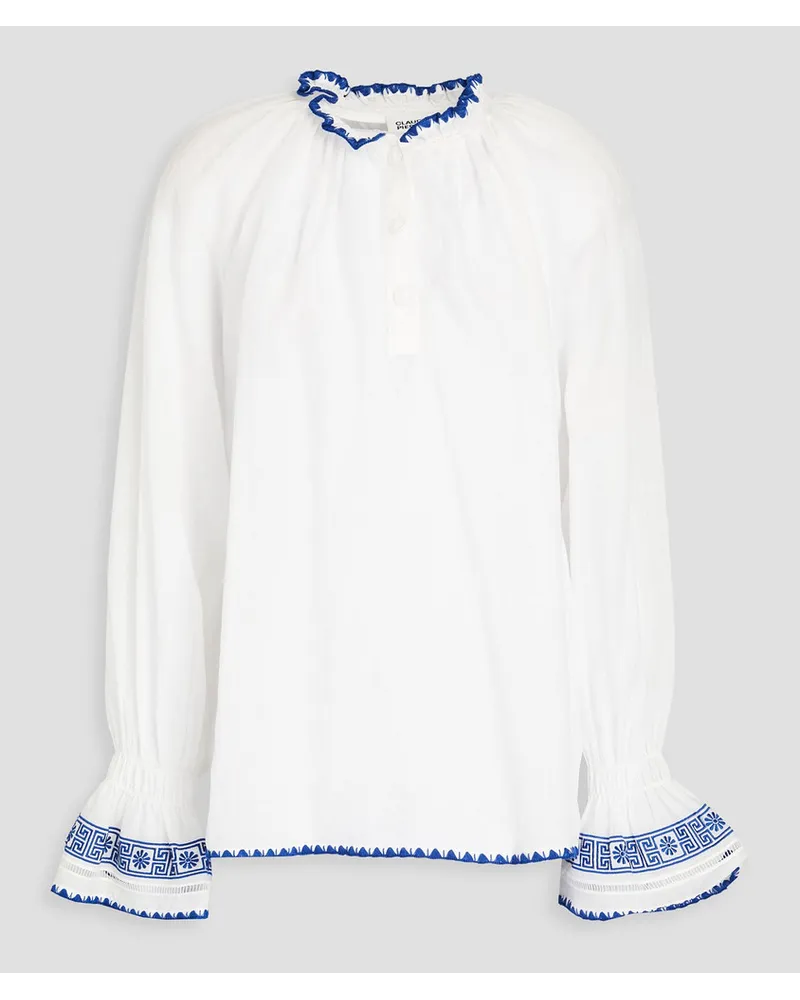 Claudie Pierlot Bluse aus Musselin aus einer Ramiemischung mit Stickereien Weiß